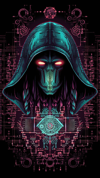 a digital art of a person in a hood