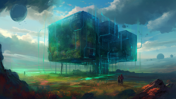 a building with trees and wires