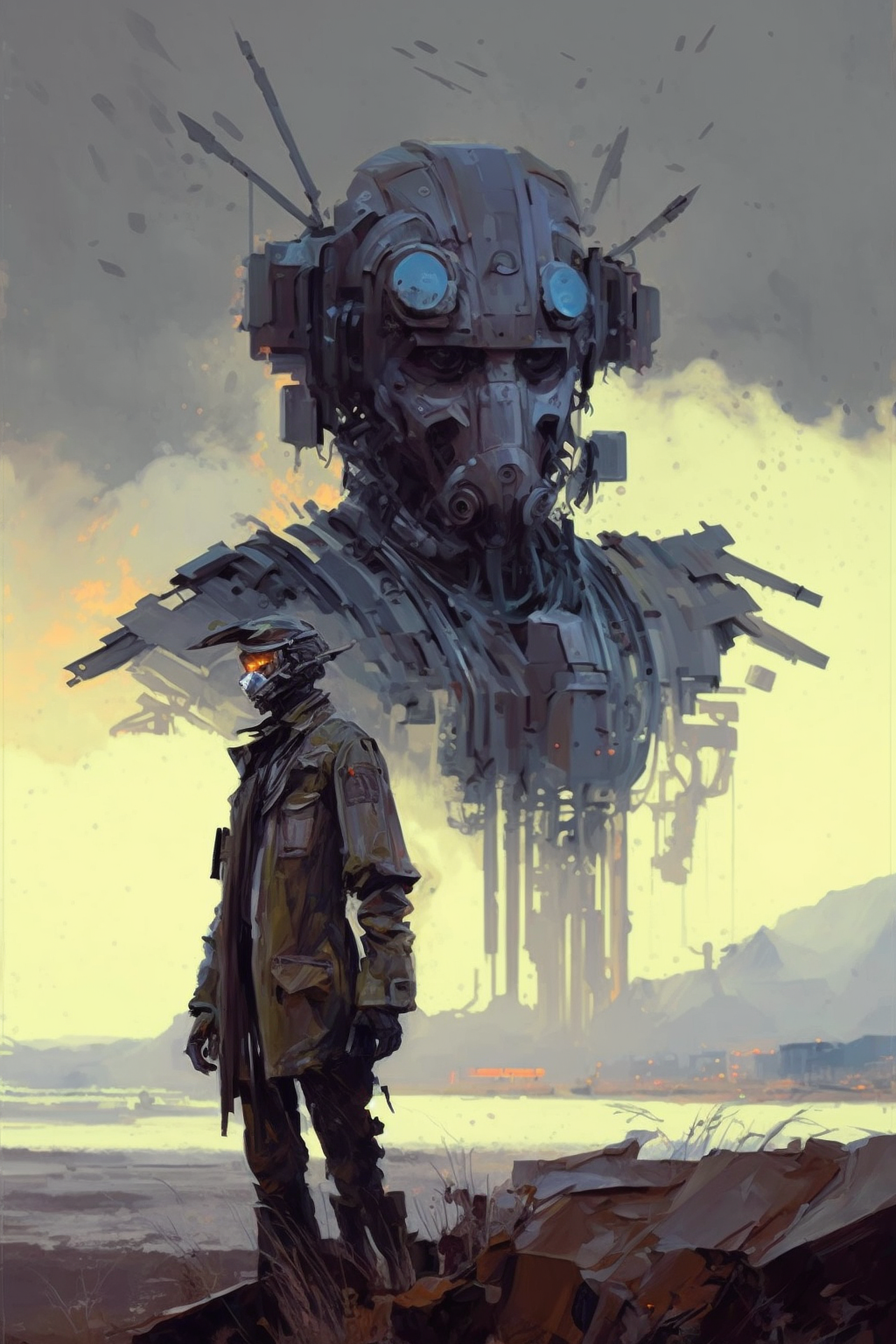a man standing in front of a giant robot