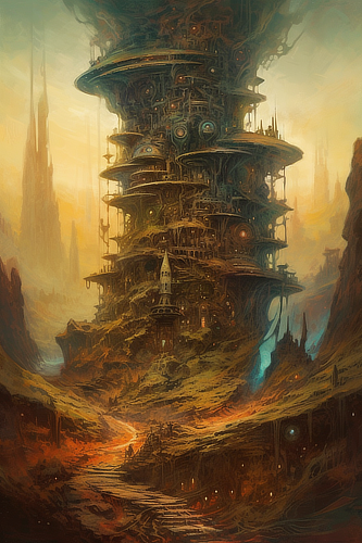 a fantasy landscape with a tower