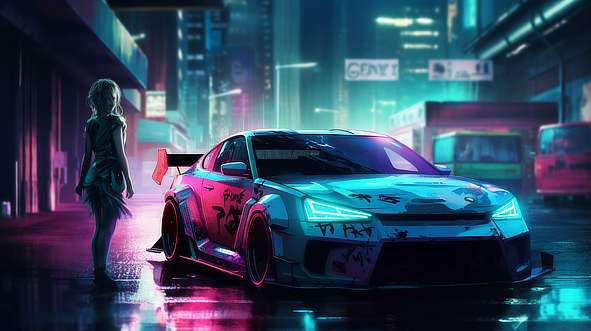 a car on a wet street