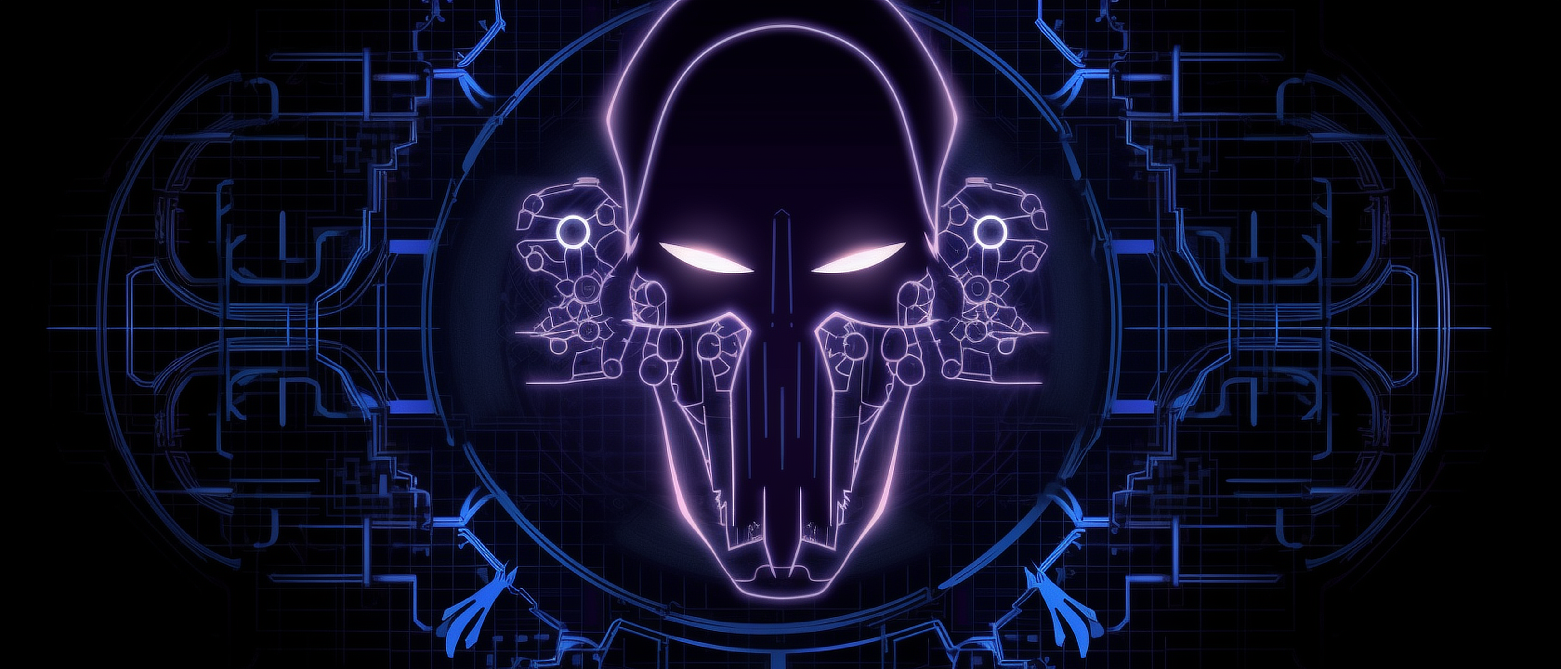 a purple and black neon mask