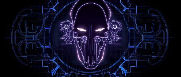 a purple and black neon mask