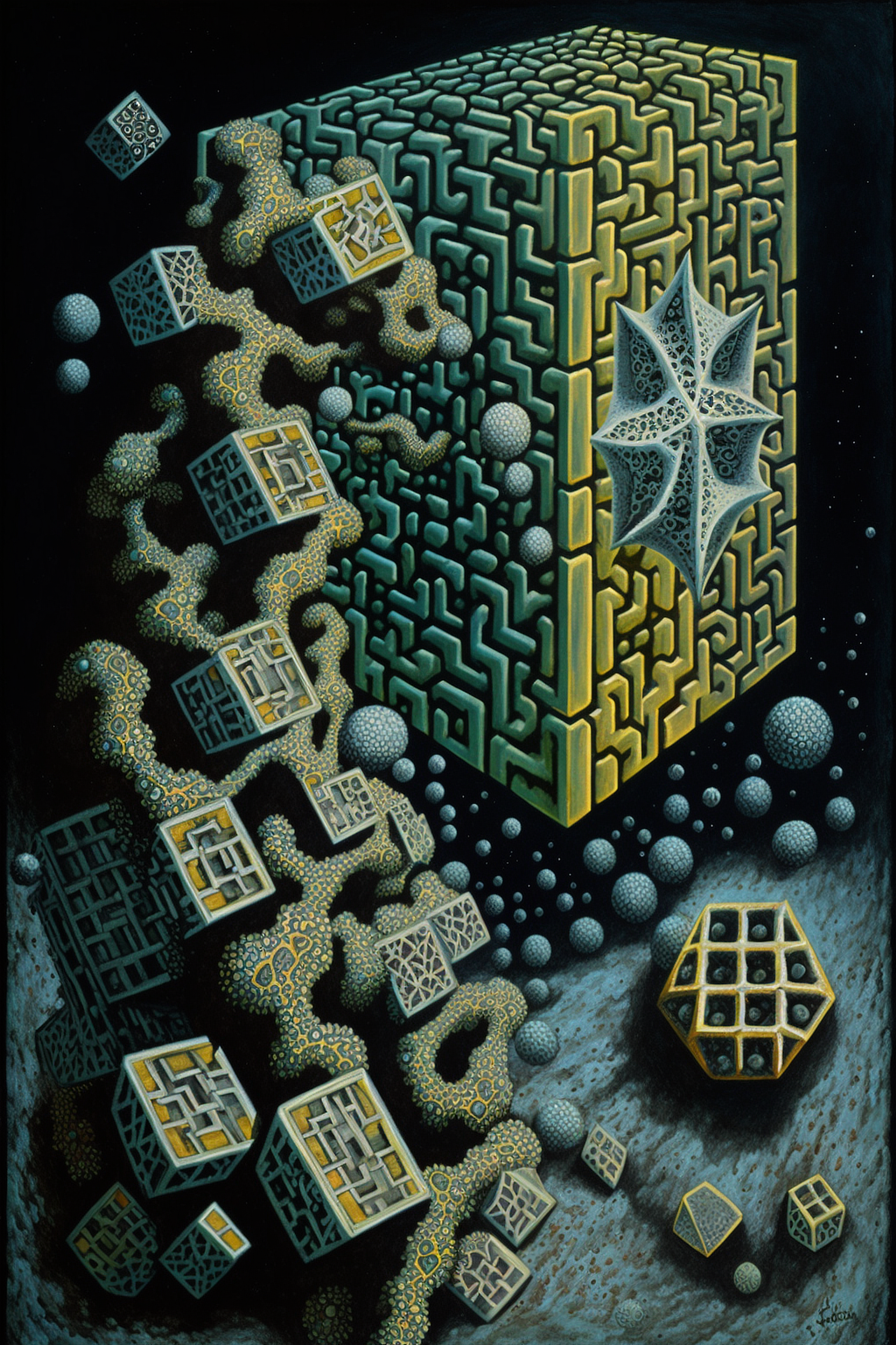 a maze with many different shapes and colors