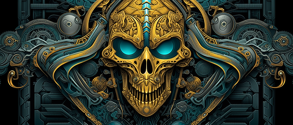 a gold and blue skull