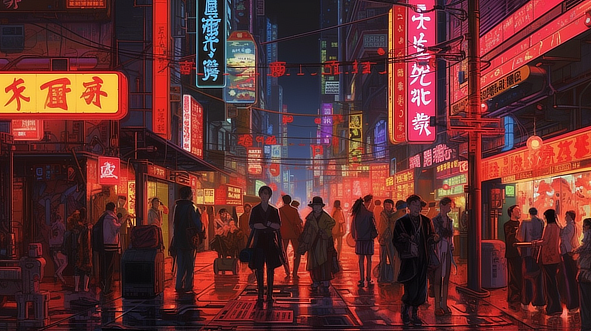 a group of people walking in a city