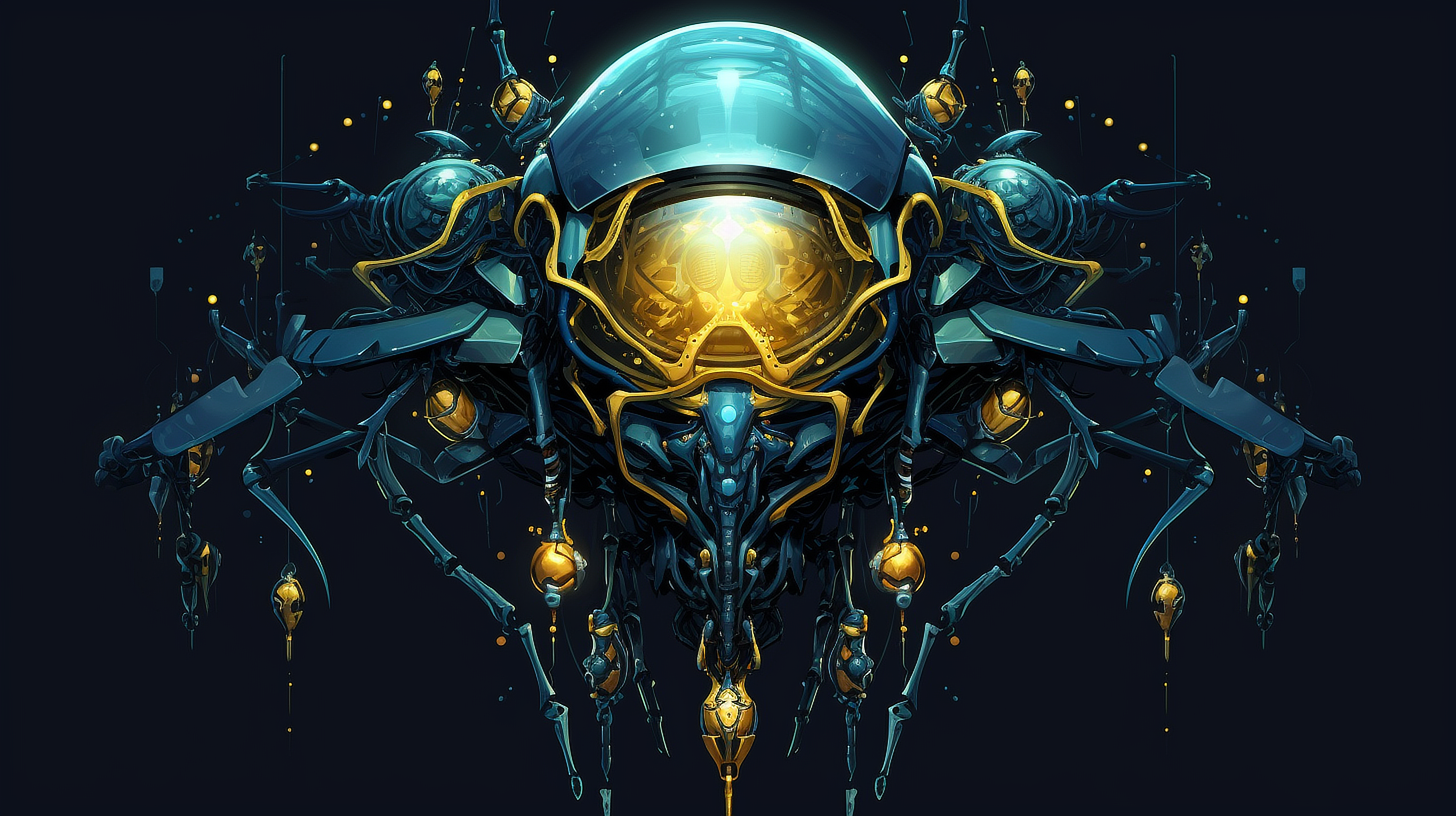 a blue and gold robot