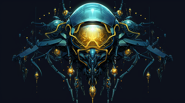 a blue and gold robot