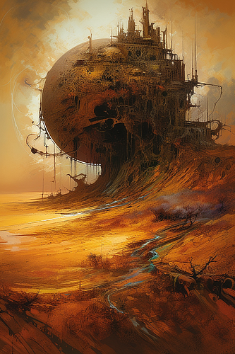 a large round structure in a desert