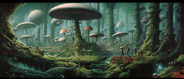 a group of mushrooms in a forest