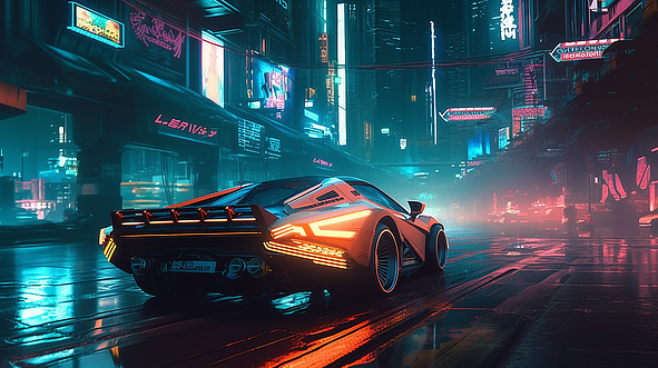 a sports car on a street in a city