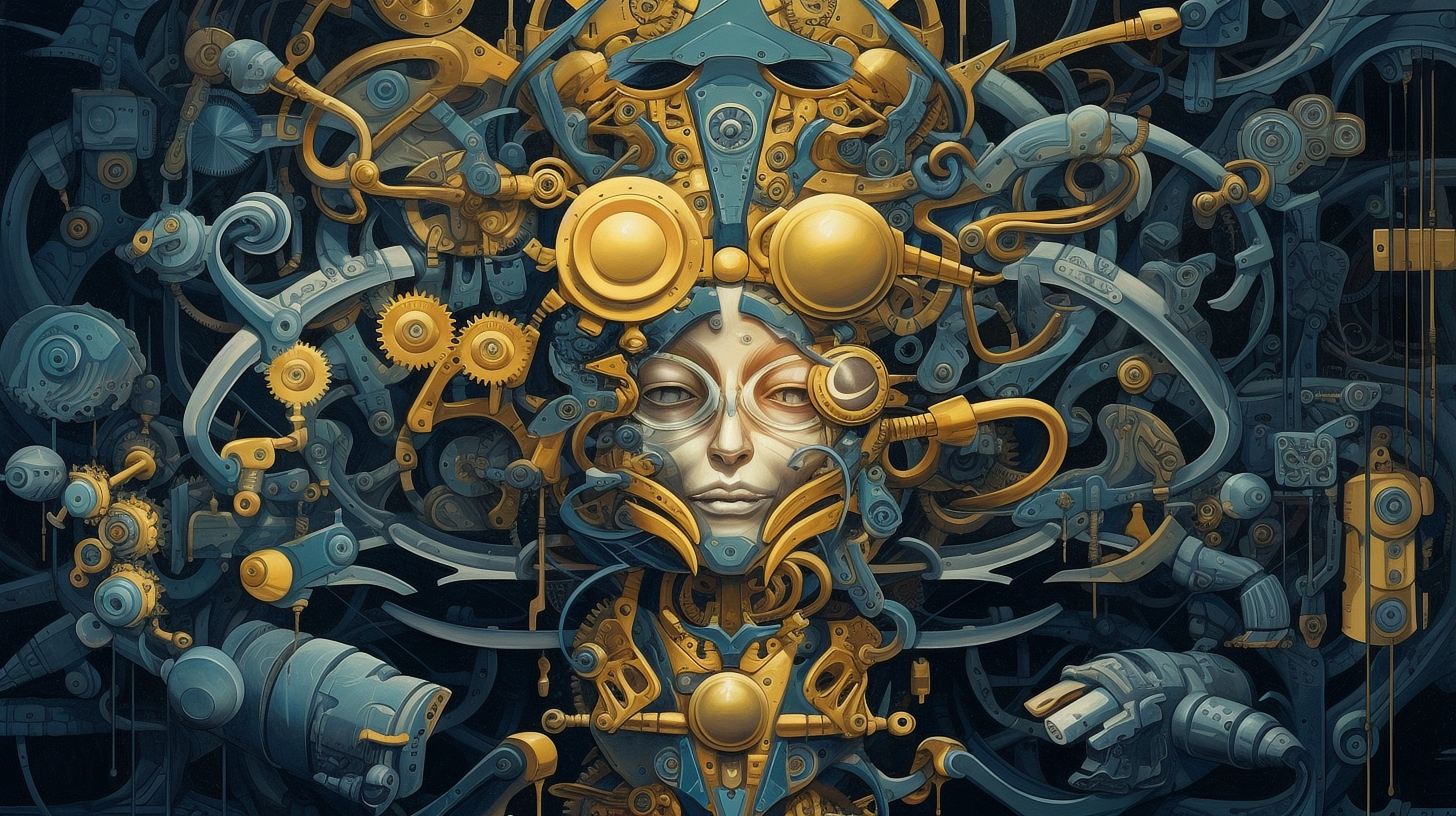 a artwork of a woman with a large metal structure