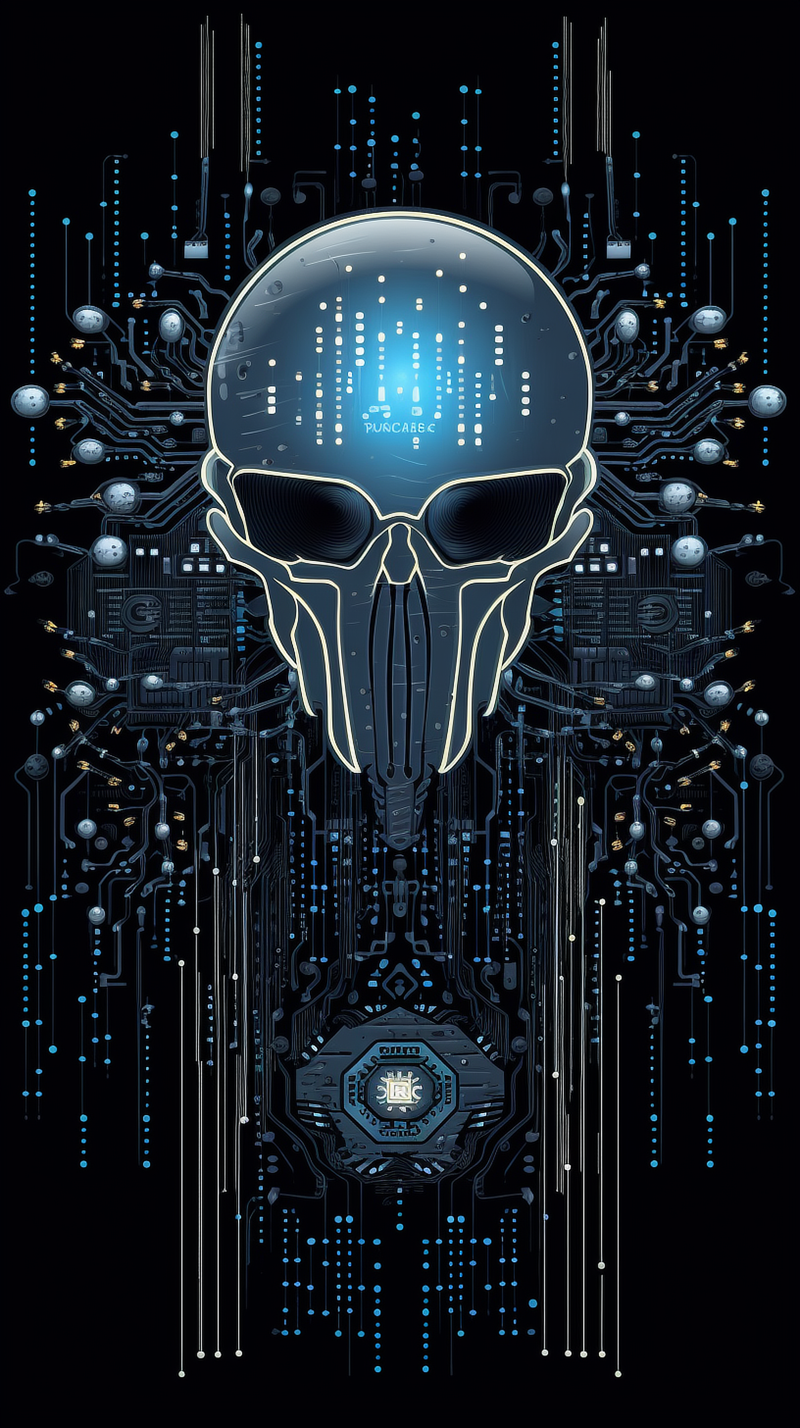 a skull with a circuit board