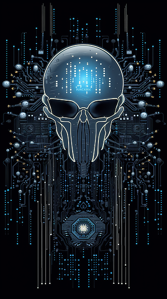 a skull with a circuit board
