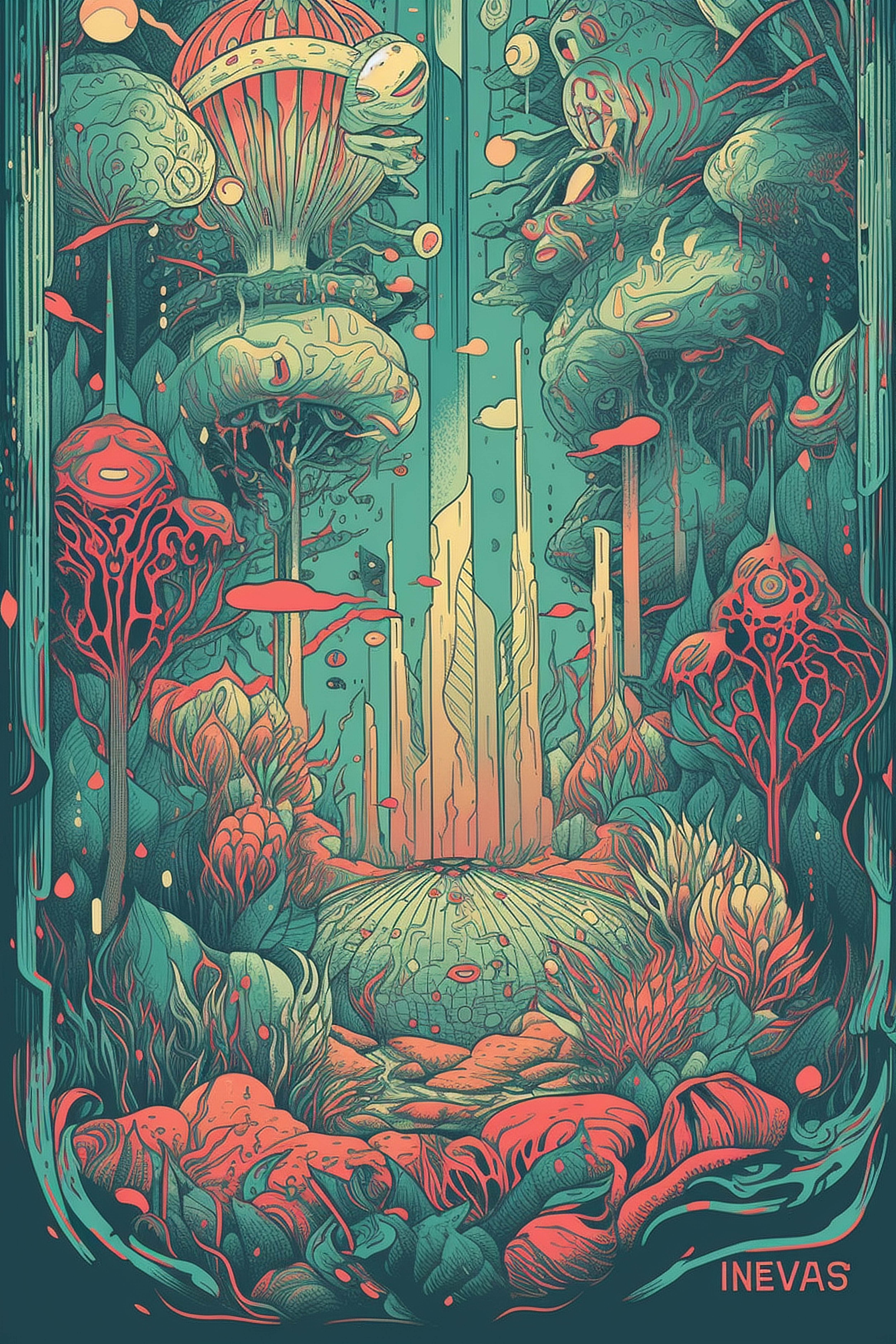 a colorful art of a forest