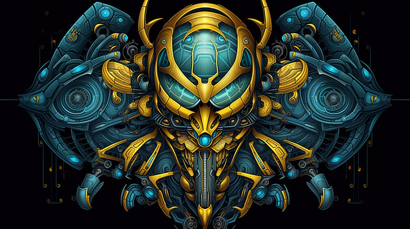 a gold and blue robot