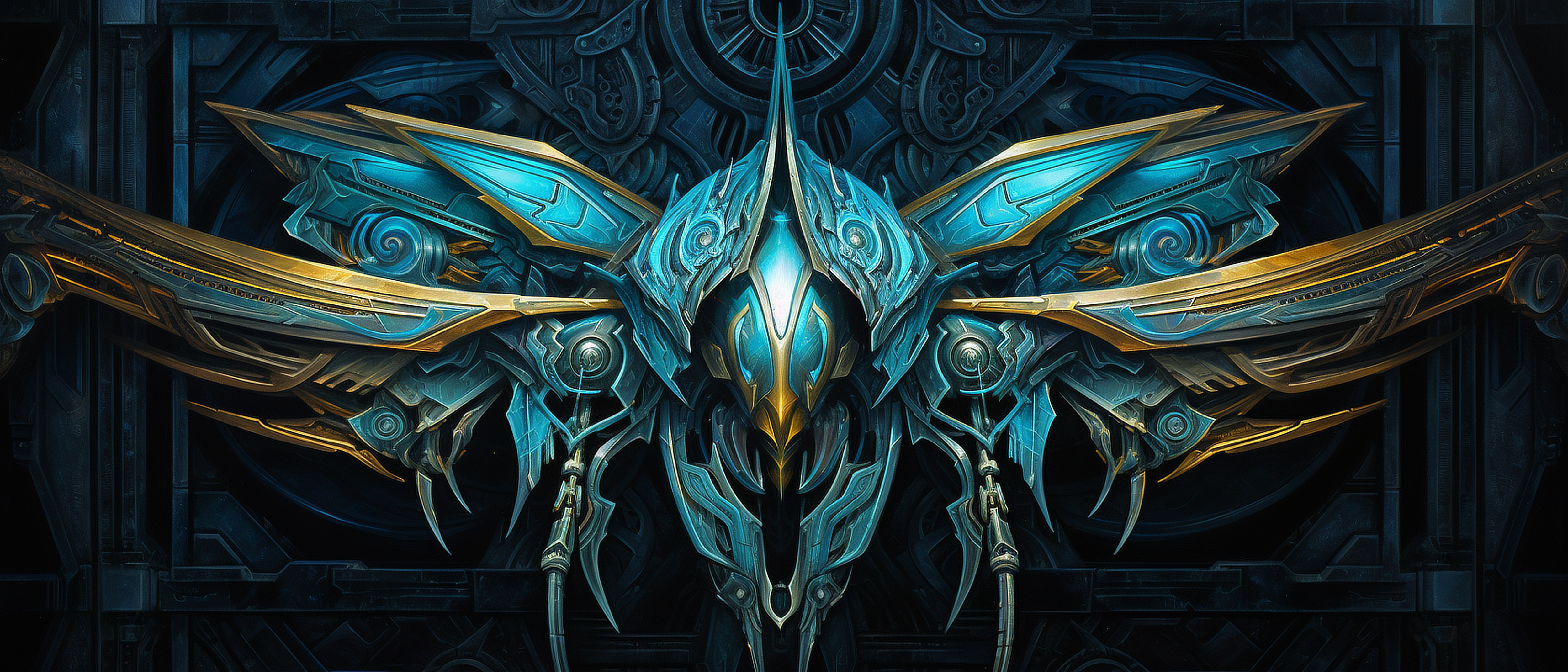 a blue and gold metal bird