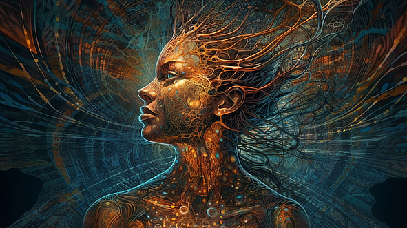 a woman with intricate patterns