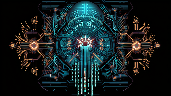 a computer generated image of a circular object with lines and symbols