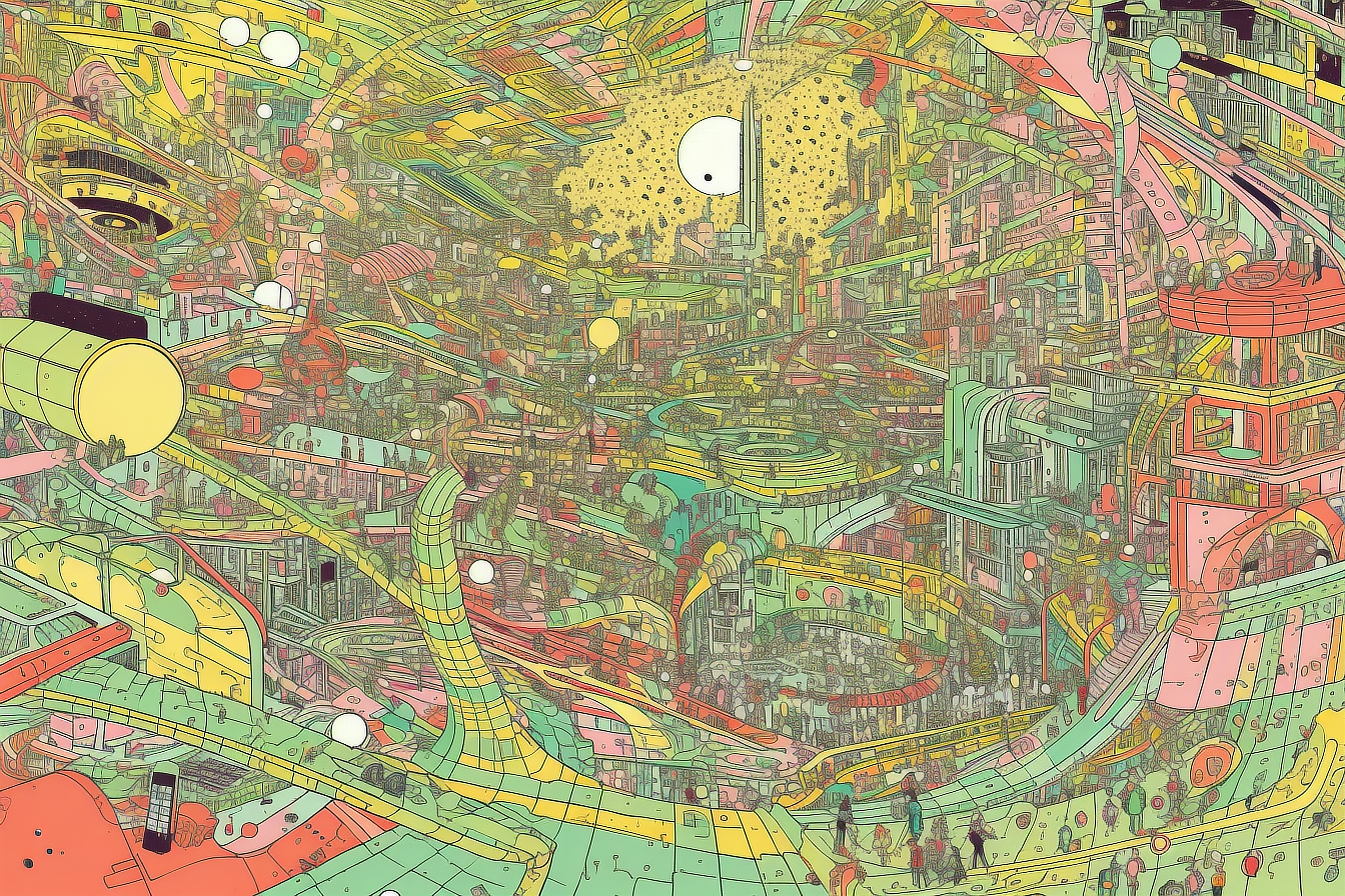 a colorful city with many roads