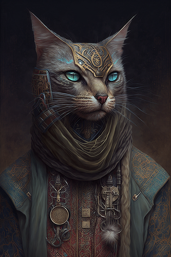 a cat with a mask and a scarf