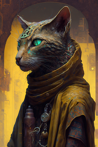 a cat with a mask and a scarf