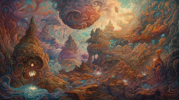 a colorful artwork of a fantasy landscape