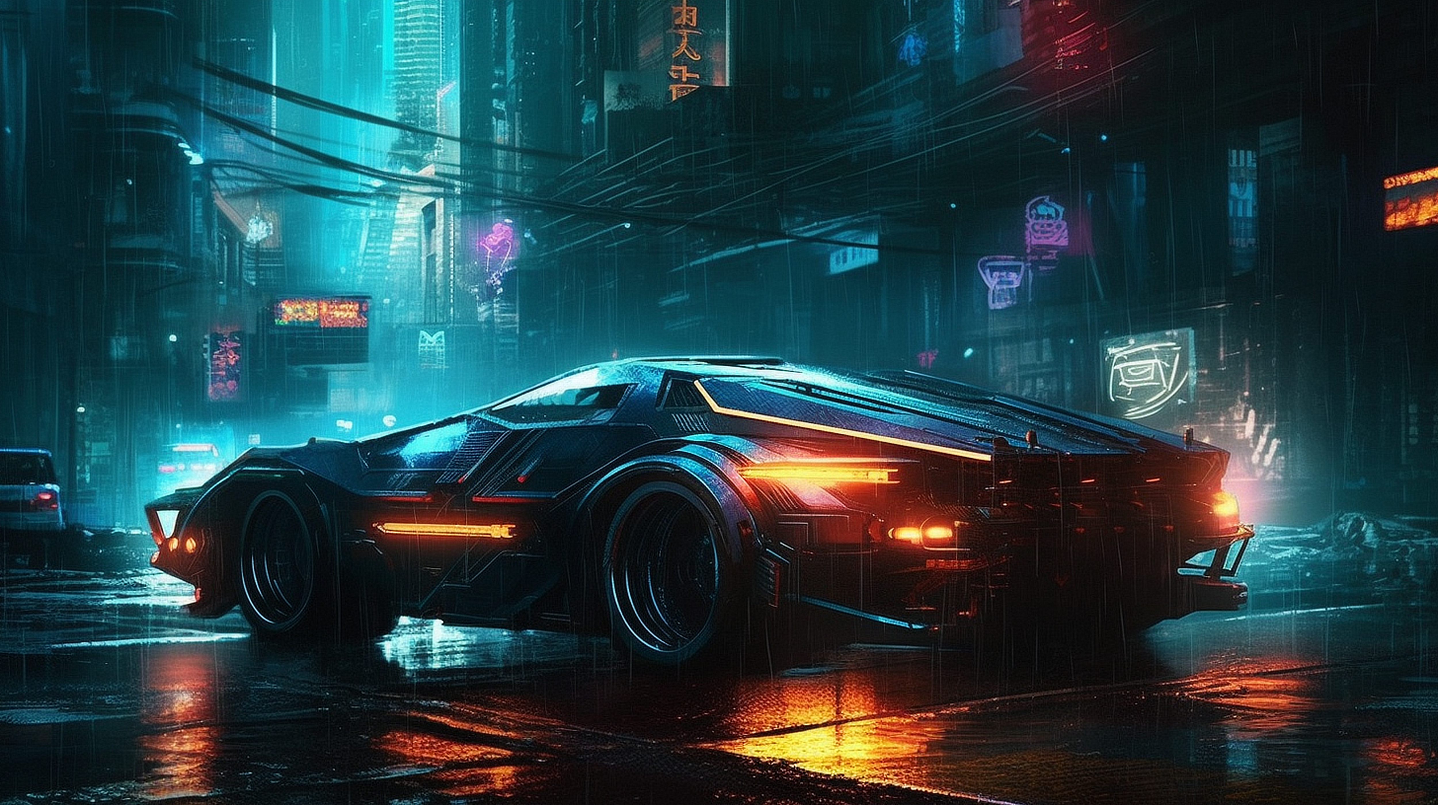 a car on a wet street