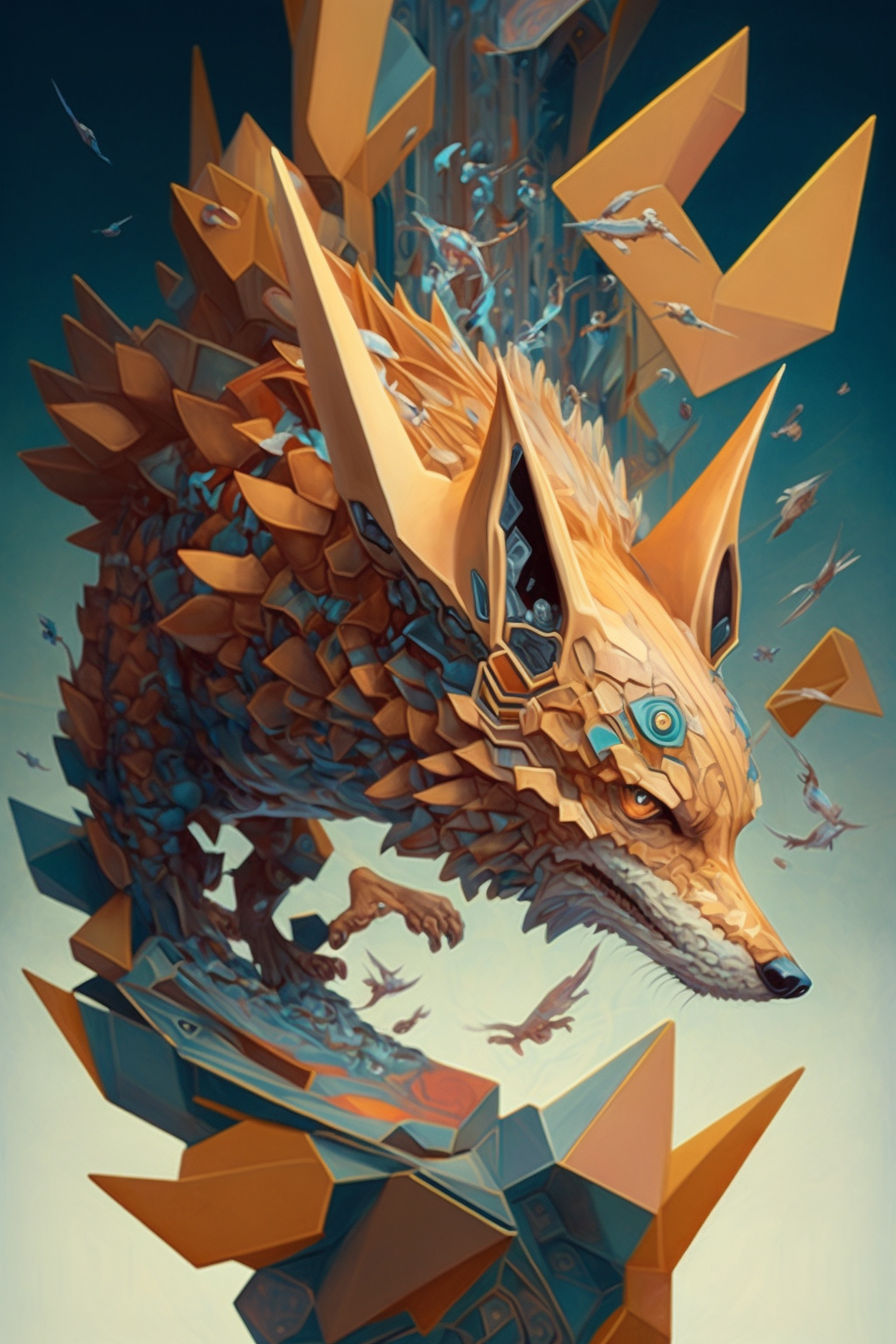 a digital art of a fox