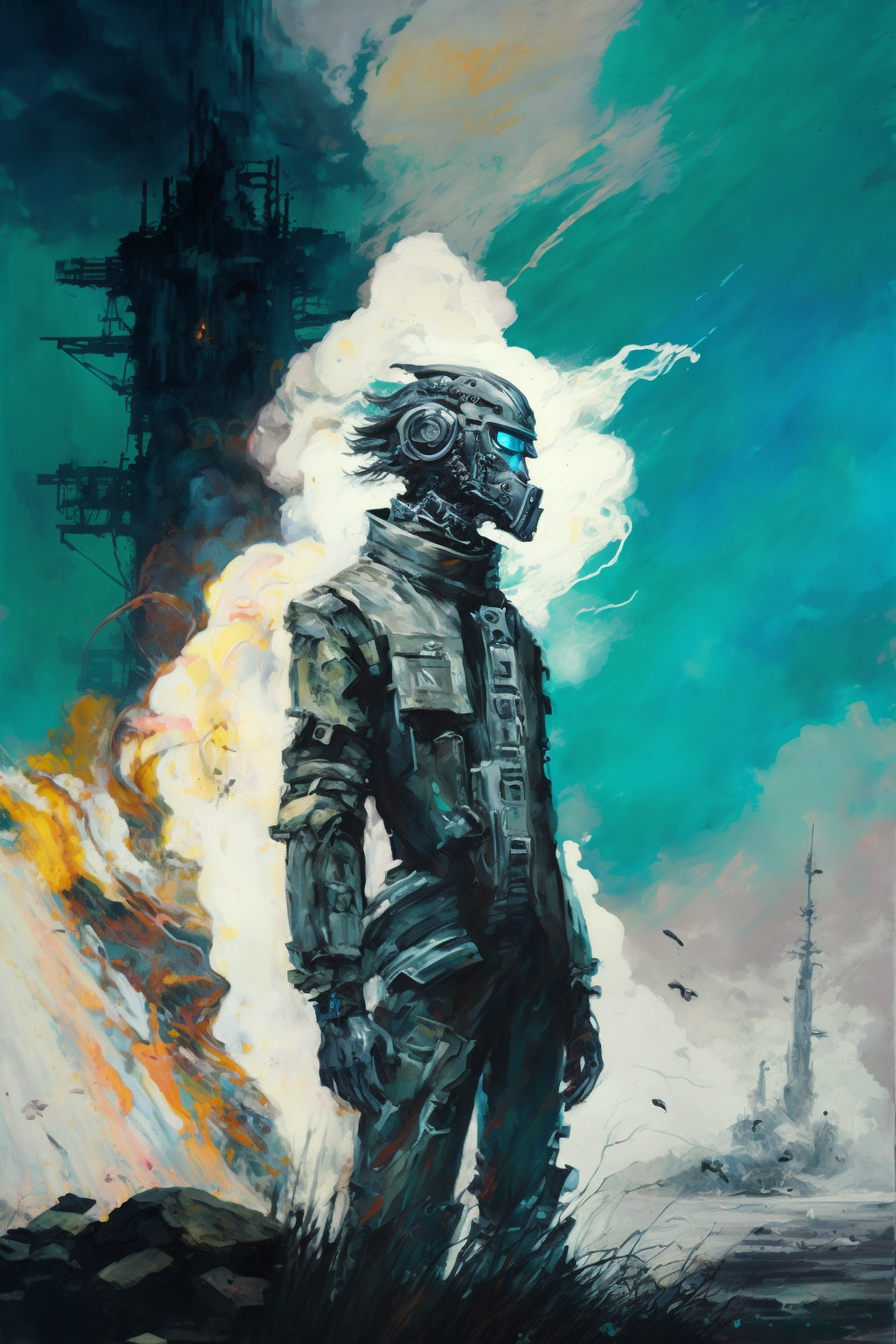 a painting of a man wearing a mask