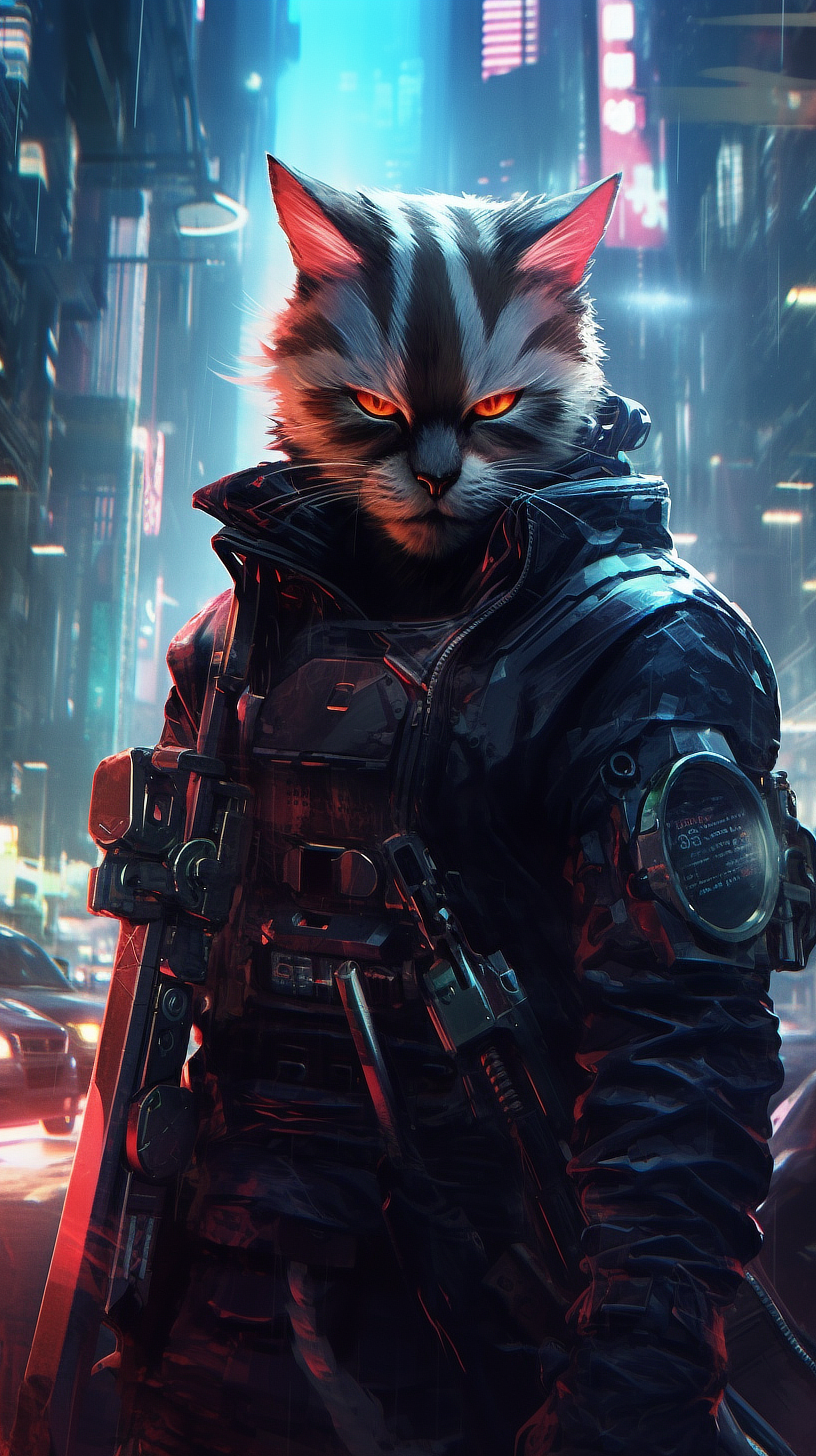 a cat in a black suit with a gun