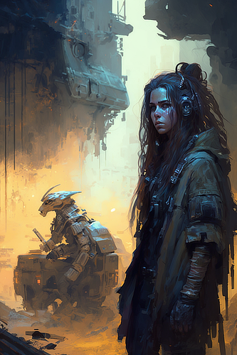 a woman standing next to a robot