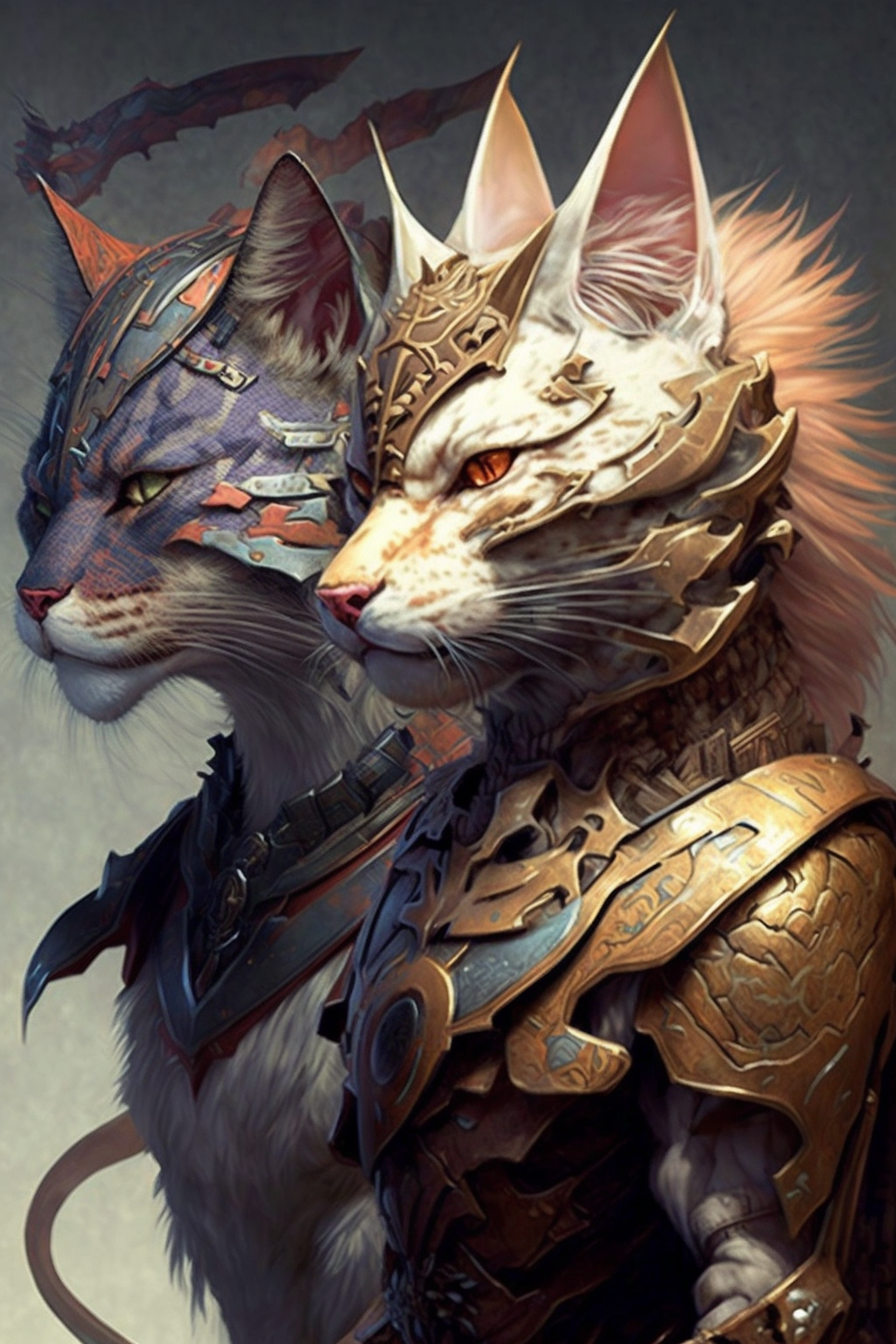 two cats wearing armor and armor