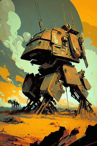 a large robot in a desert