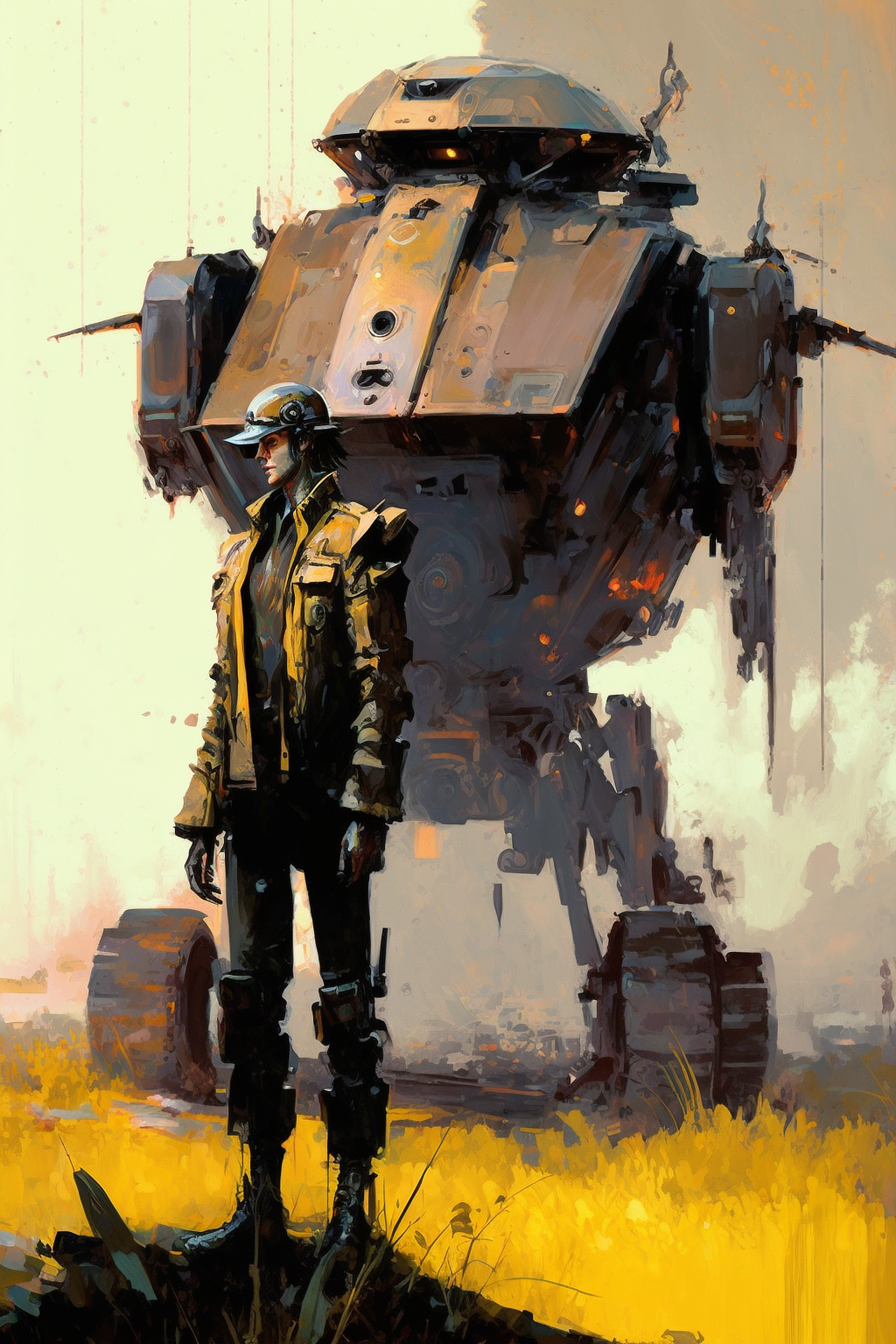 a man standing next to a large robot