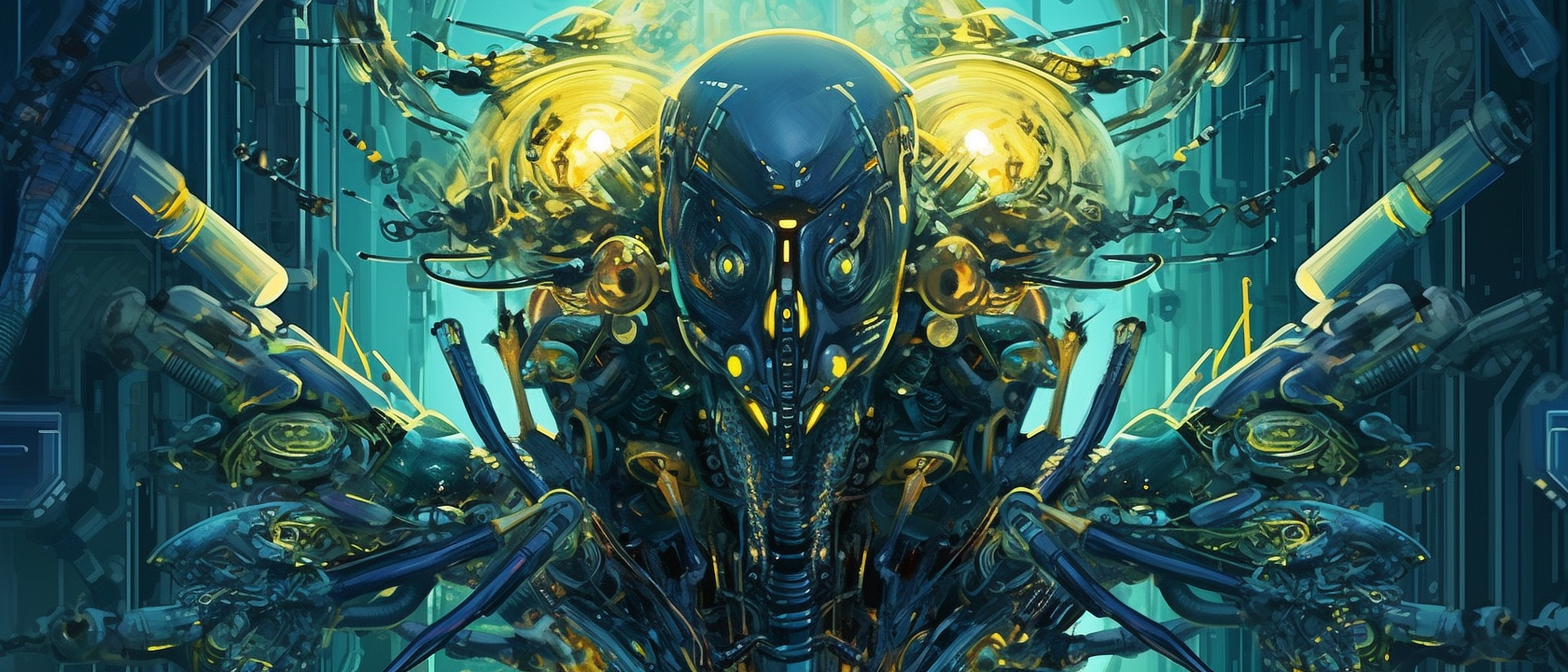 a robot with many yellow lights