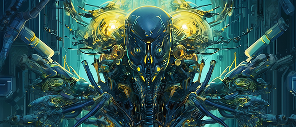 a robot with many yellow lights