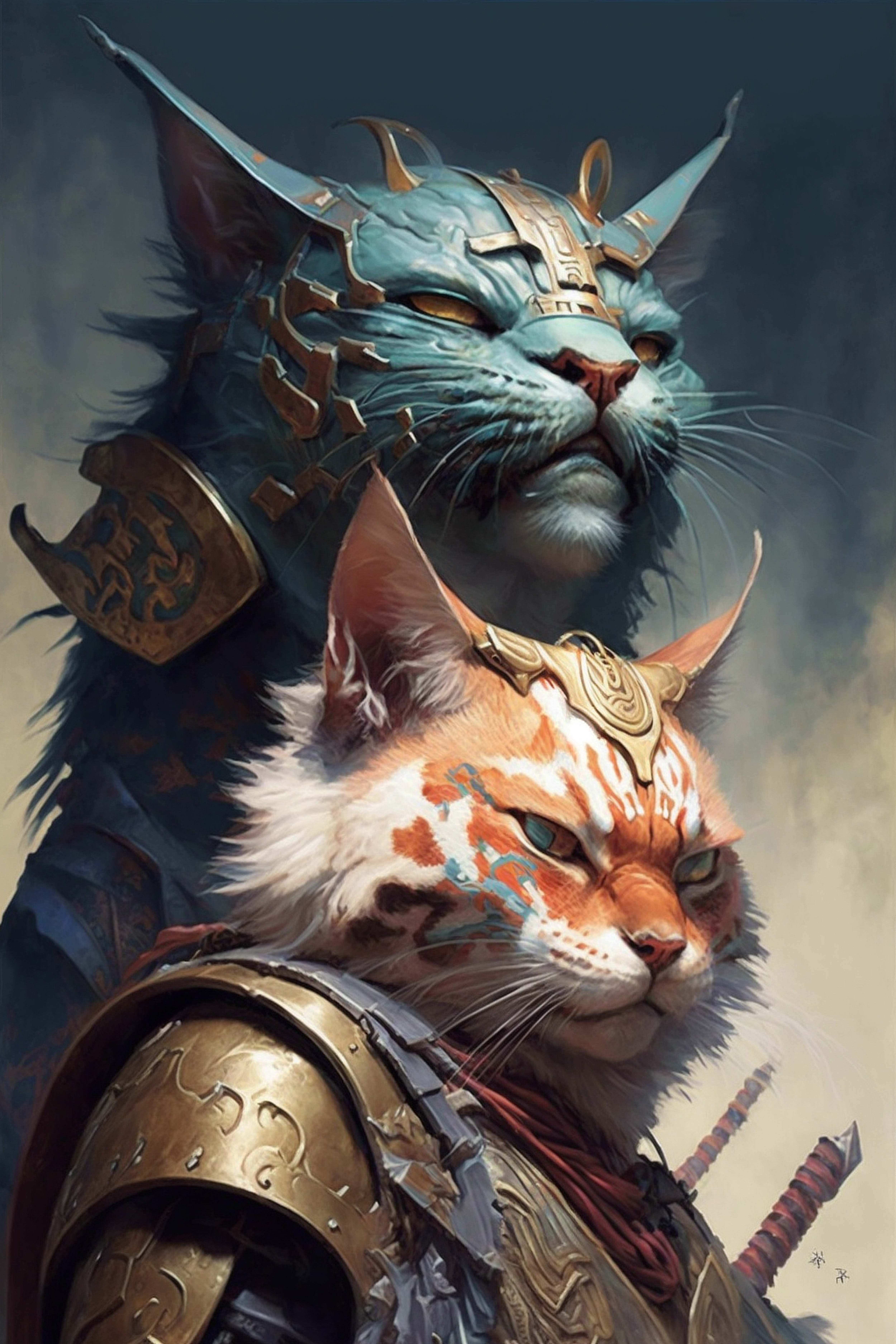 a cat and a cat in armor