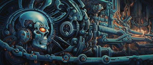 a machine with a skull