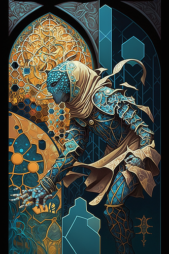 a blue and gold creature