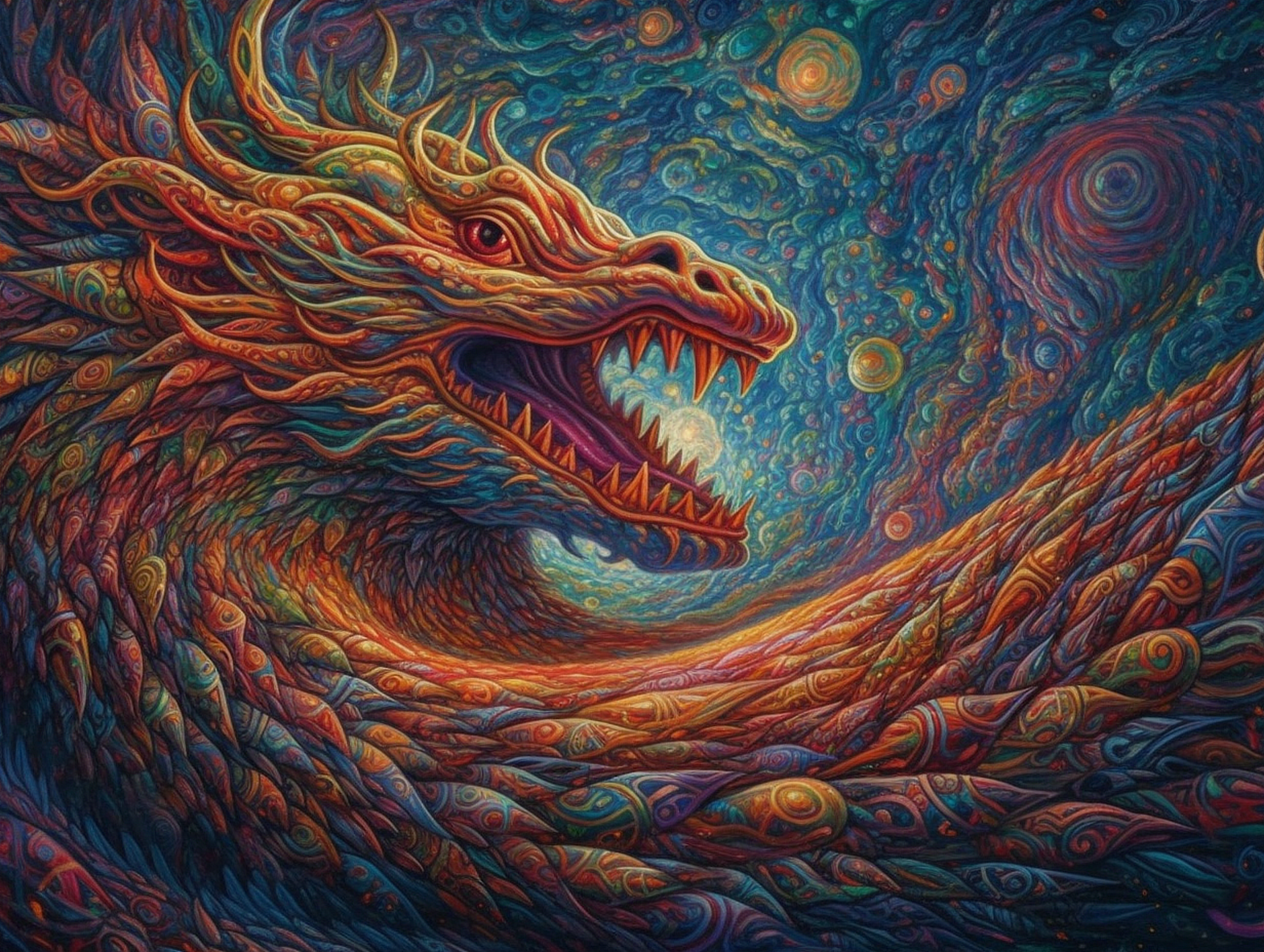 a colorful art of a dragon