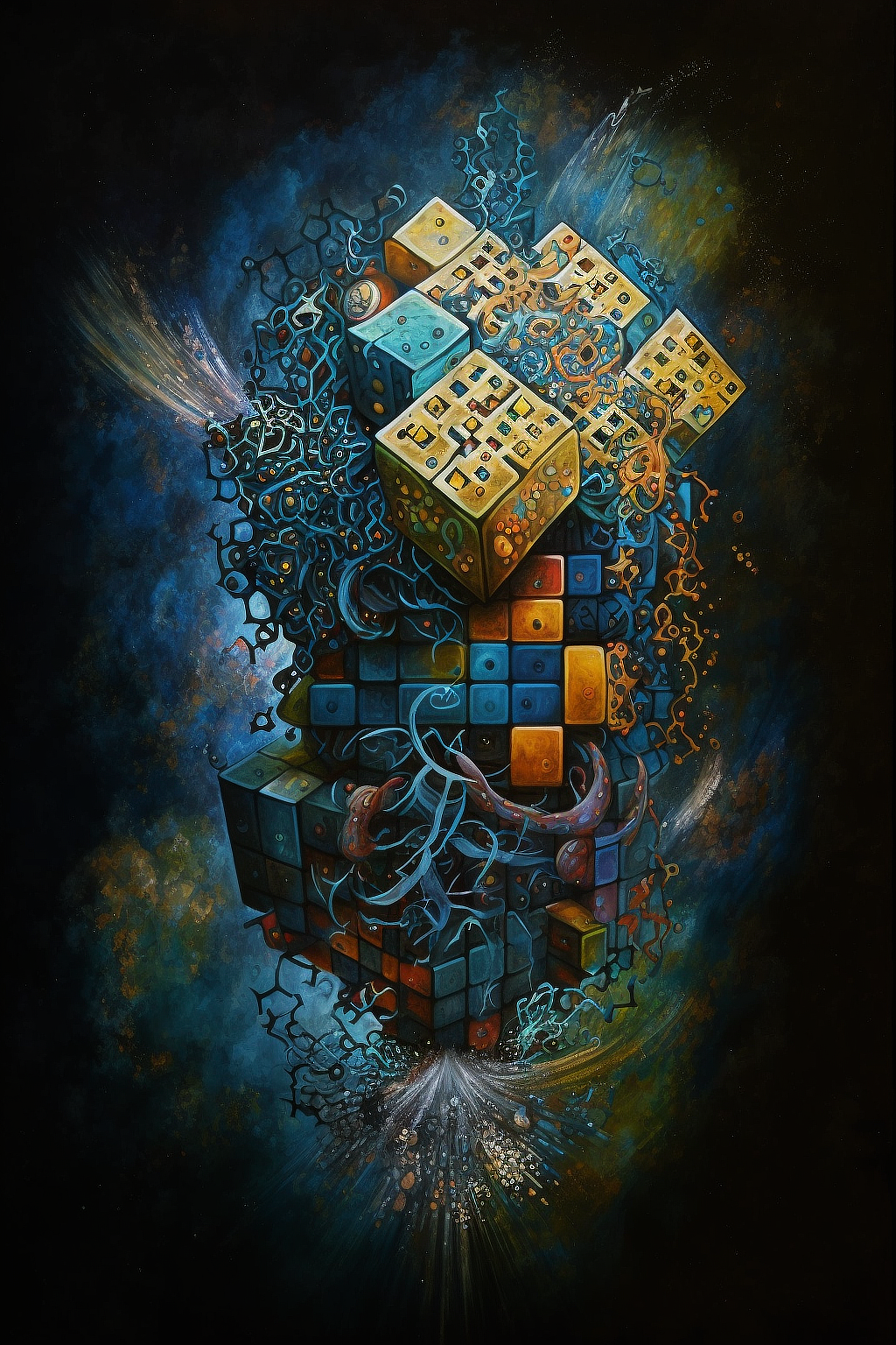 a painting of a colorful cubes