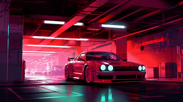 a car parked in a garage