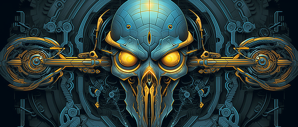 a robot face with yellow eyes