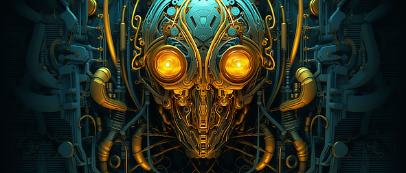 a robot head with yellow lights