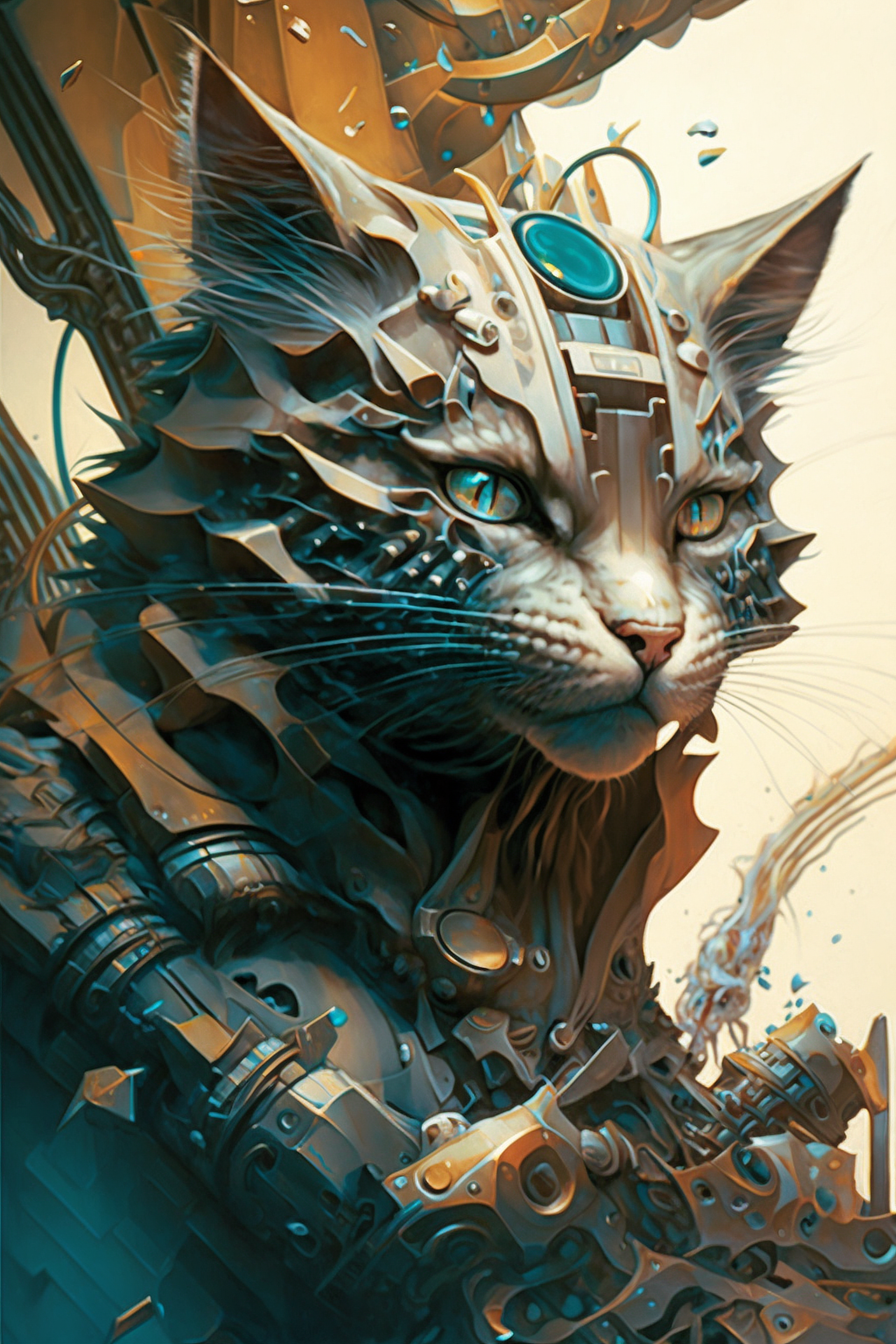 a cat with a mechanical body