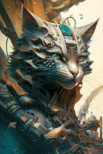 a cat with a mechanical body