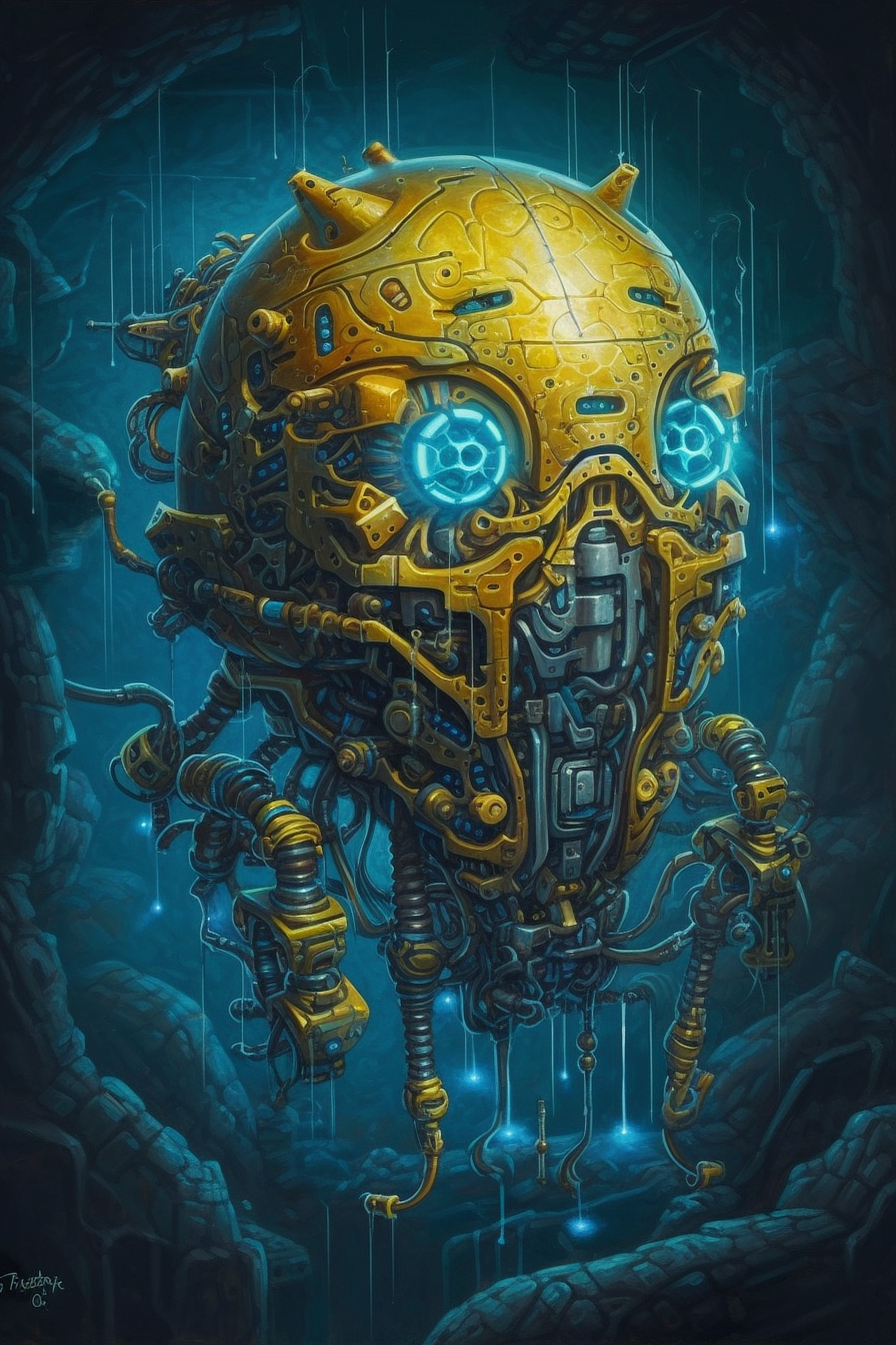 a yellow robot with blue eyes