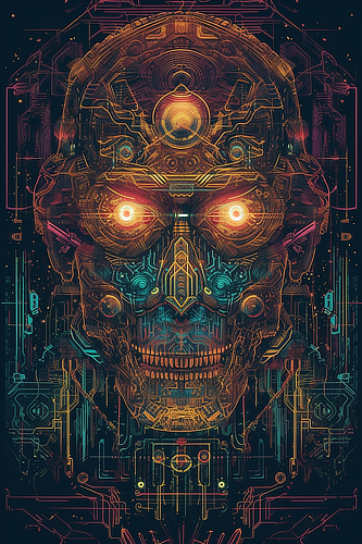 a digital art of a skull