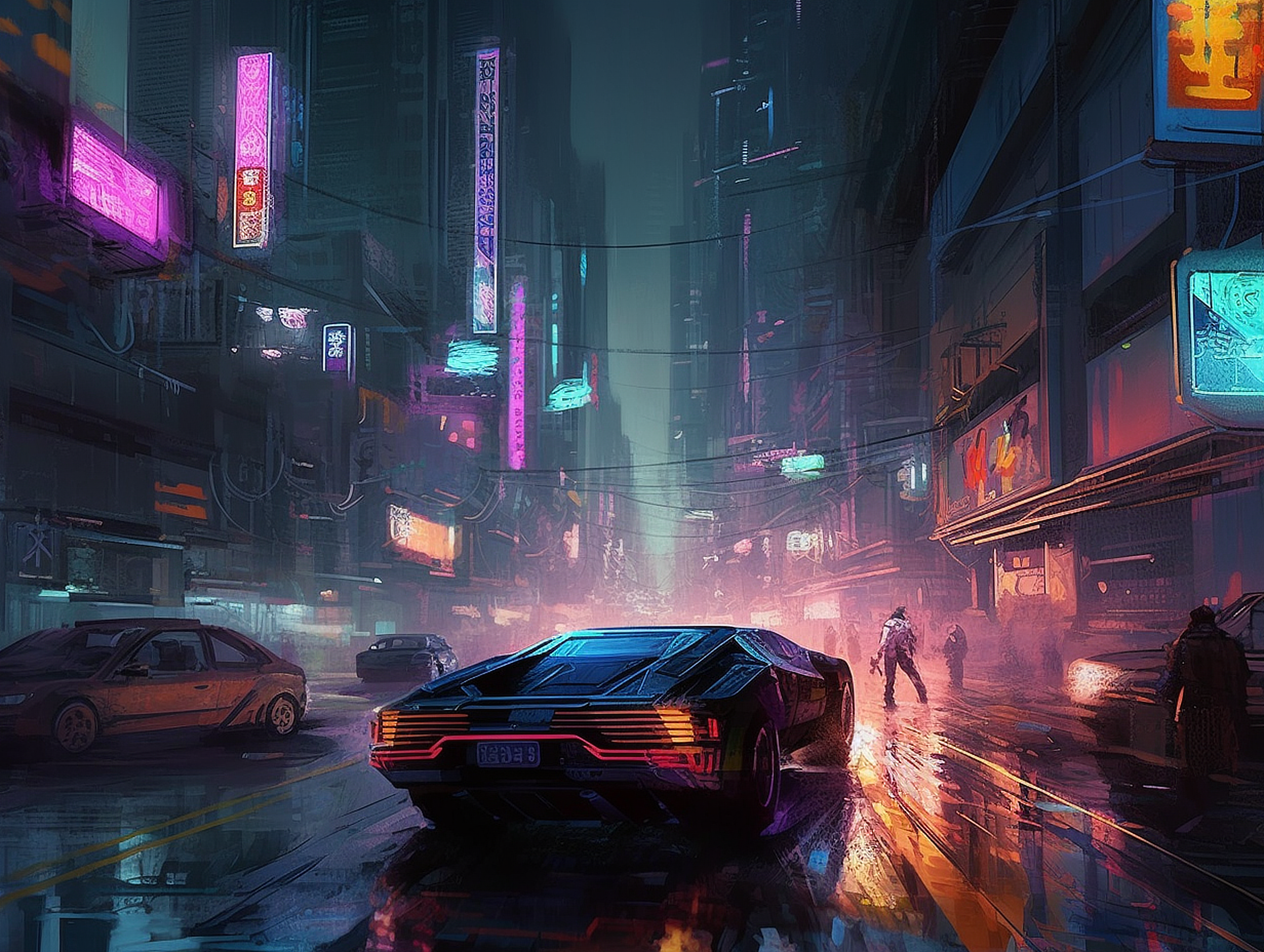 a car on a street in a city